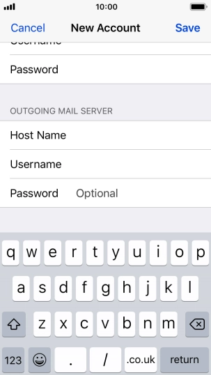 Press Password and key in the password for your email account. Please note that if you're using Vodafone's outgoing server, leave the password field empty.