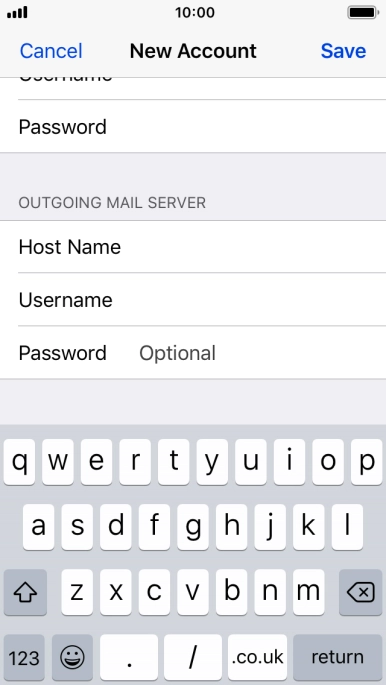 Press Password and key in the password for your email account. Please note that if you're using Vodafone's outgoing server, leave the password field empty.