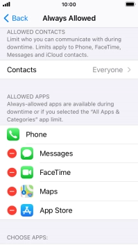 Press the remove icon next to the required app to remove it from the list of allowed apps during Downtime.