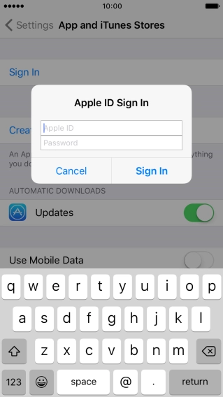 Press Apple ID and key in the username for your Apple ID.