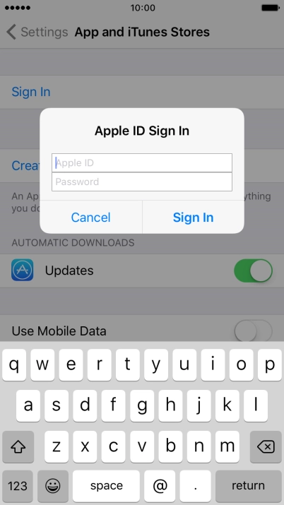 Press Apple ID and key in the username for your Apple ID.