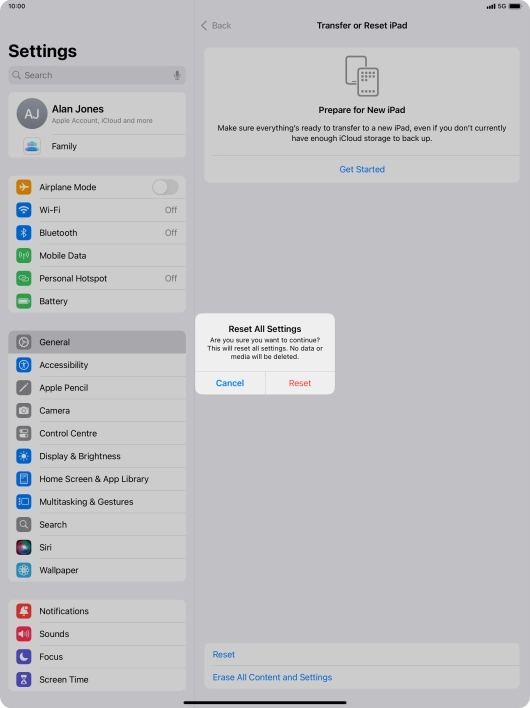 Press Reset. Wait a moment while the factory default settings are restored. Follow the instructions on the screen to set up your tablet and prepare it for use. Press Reset. Wait a moment while the factory default settings are restored. Follow the instructions on the screen to set up your tablet and prepare it for use.