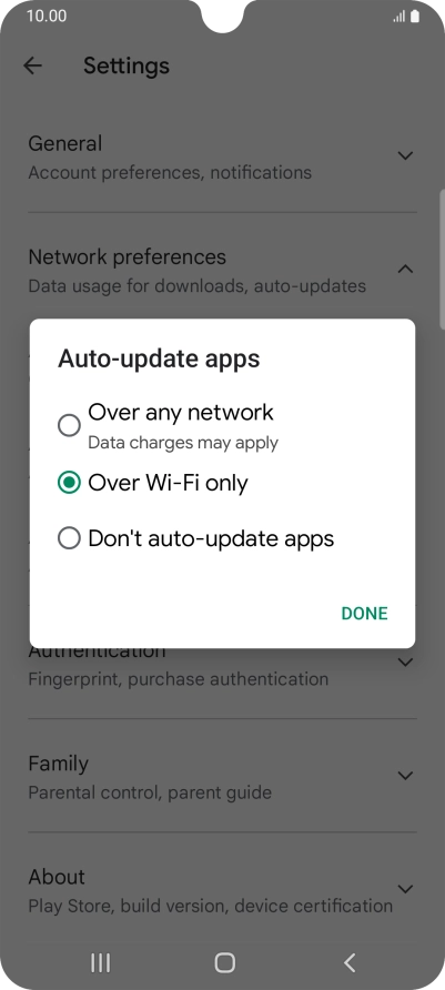 To turn on automatic update of apps using mobile network, press Over any network. To turn on automatic update of apps using mobile network, press Over any network.