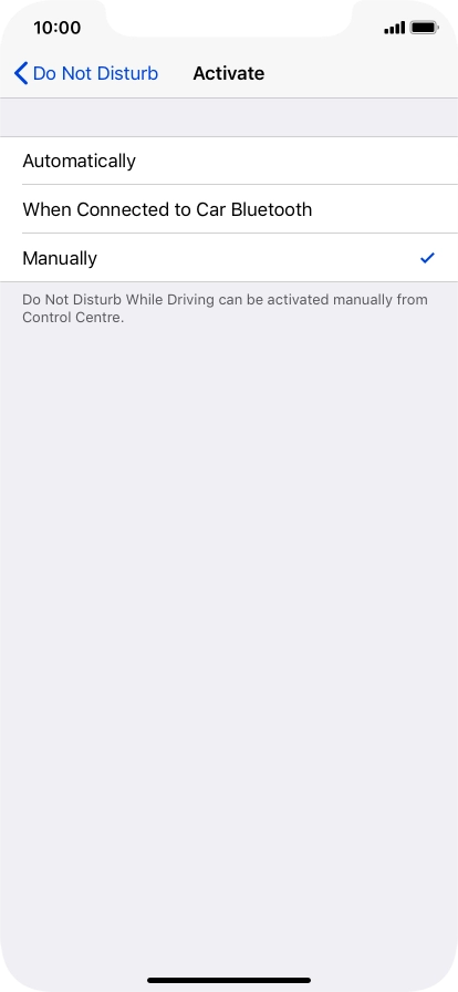 Press the required setting.
