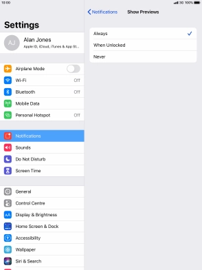 To select notification preview on the lock screen, press Always.
