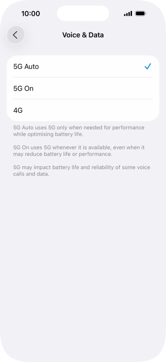 To turn on automatic switch between 5G and 4G, press 5G Auto.