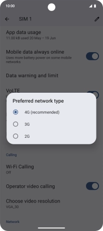 Press the required network mode. Press the required network mode.