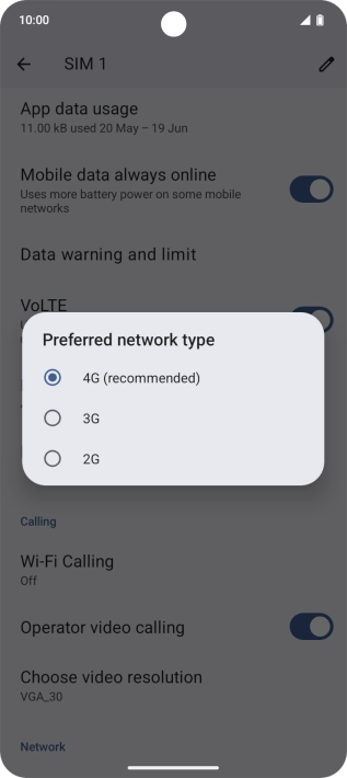 Press the required network mode. Press the required network mode.
