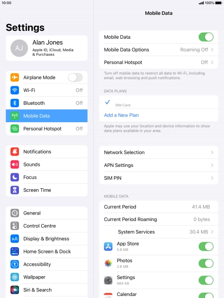 Press Mobile Data Options.