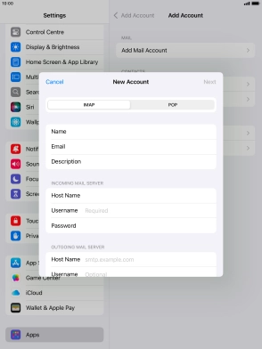 Press Username and key in the username for your email account.