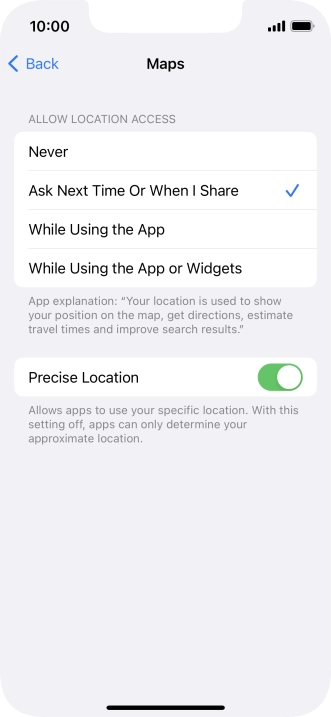 Press the required setting to turn the function on or off.
