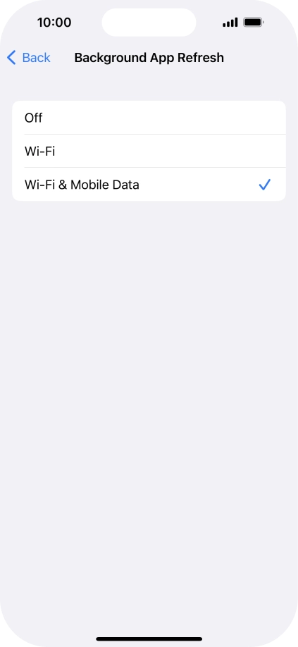 To turn off background refresh of apps, press Off.