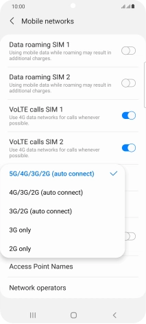 Press the required network mode. Press the required network mode.