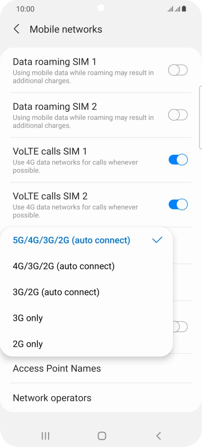 Press the required network mode. Press the required network mode.
