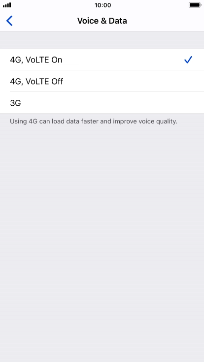 To use 4G for both voice calls and mobile data, press 4G, VoLTE On.