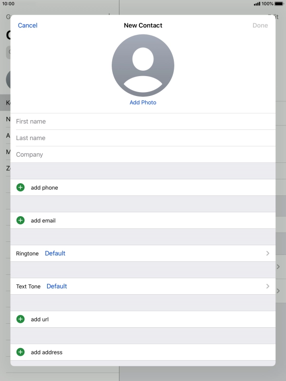 Press First name and key in the first name.