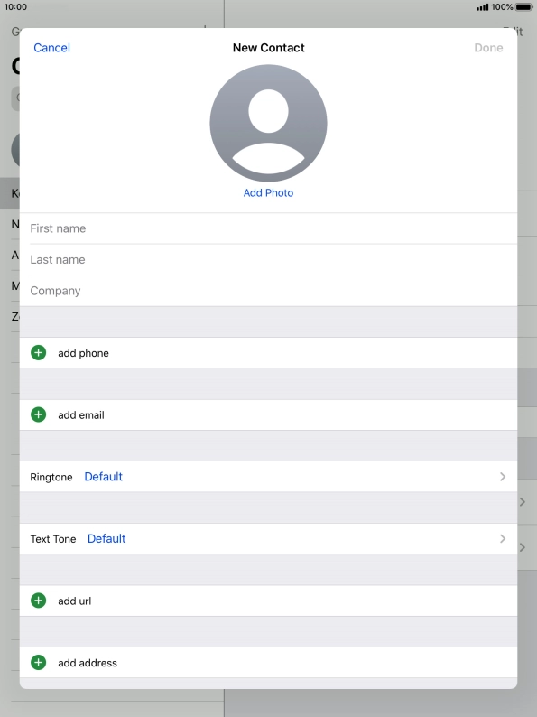 Press First name and key in the first name.