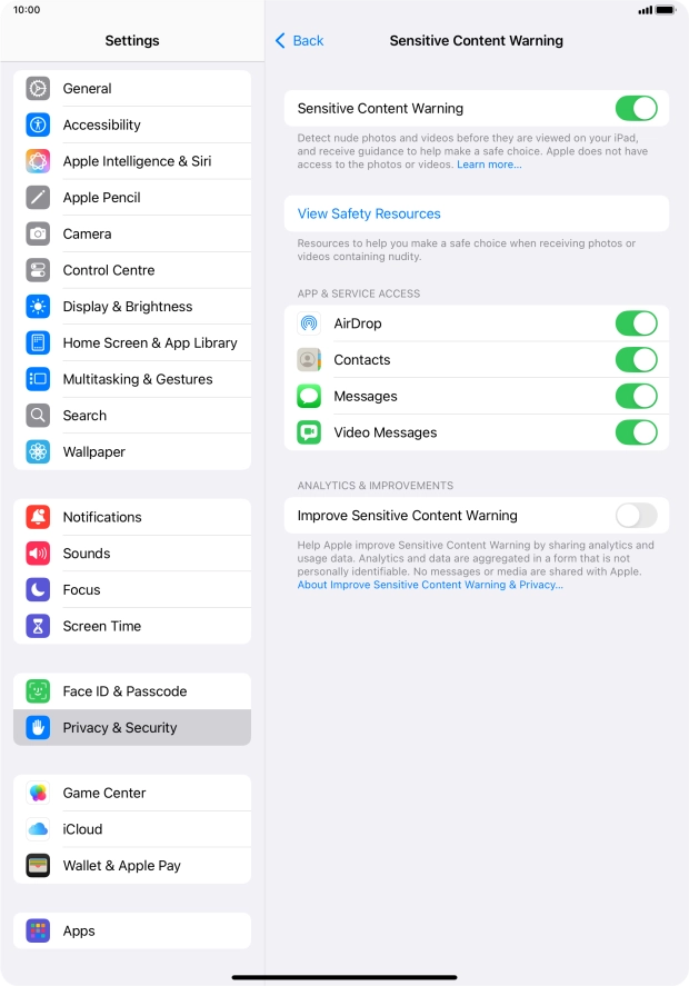 Press the indicators next to the required applications to turn the function on or off. Press the indicators next to the required applications to turn the function on or off.