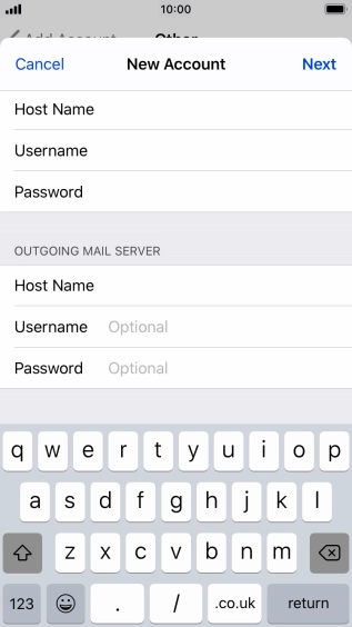 Press Username and key in the username for your email account. Please note that if you're using Vodafone's outgoing server, leave the username field empty.