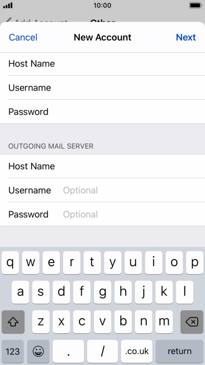 Press Username and key in the username for your email account. Please note that if you're using Vodafone's outgoing server, leave the username field empty.