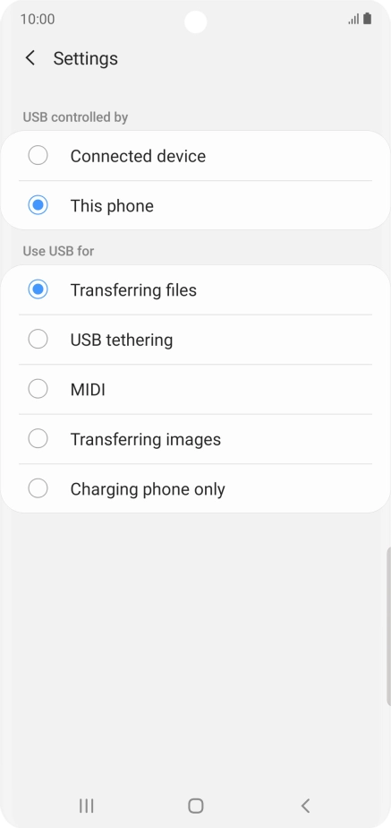 Press Transferring files to turn on the function. Press Transferring files to turn on the function.