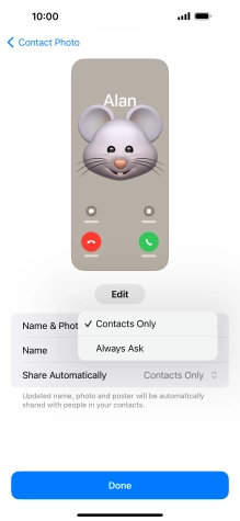 Press the required setting.