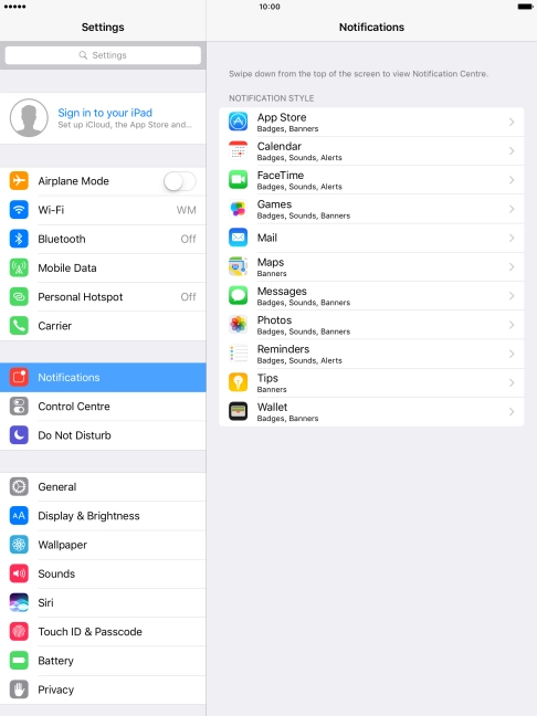Press the required application.