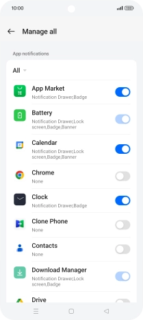 Press the indicators next to the required apps to turn the function on or off.