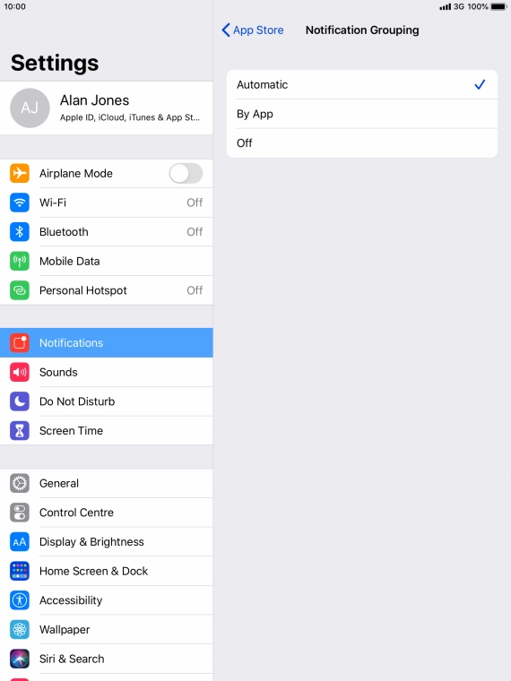 Press the required setting.