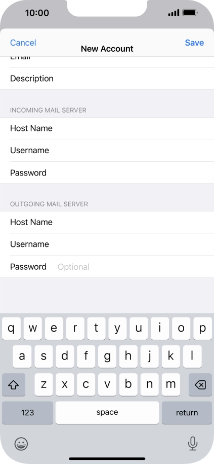 Press Password and key in the password for your email account. Please note that if you're using Vodafone's outgoing server, leave the password field empty.