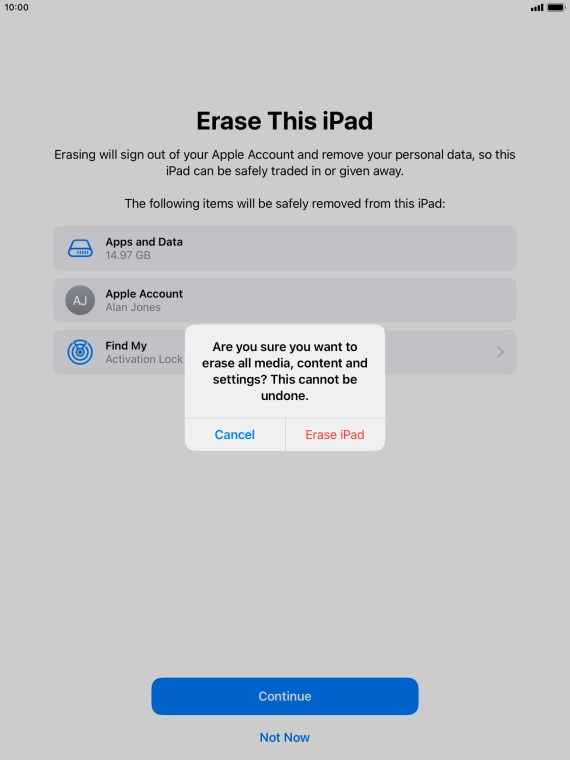 Press Erase iPad. Press Erase iPad.