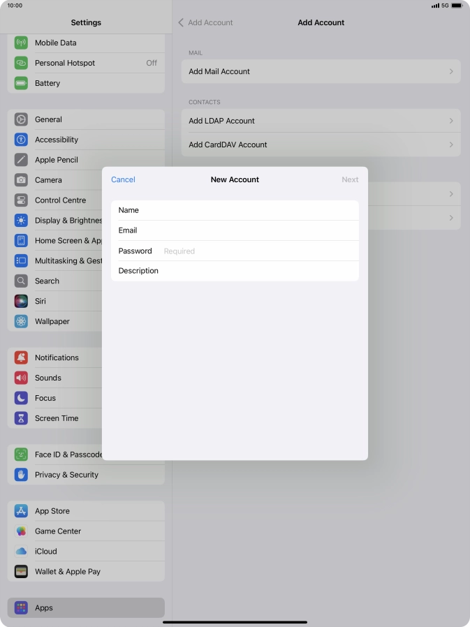 Press Password and key in the password for your email account.