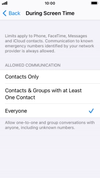 Press the required setting.
