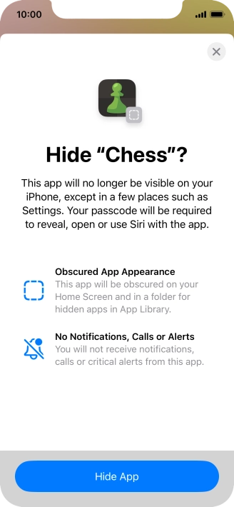 Press Hide App.