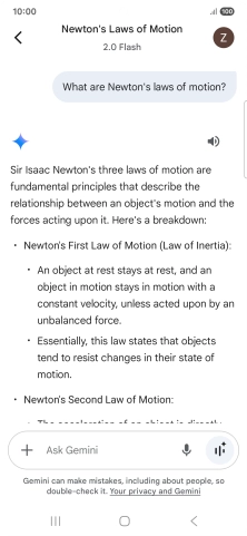 Transcription of the conversation with Gemini Live is now displayed.