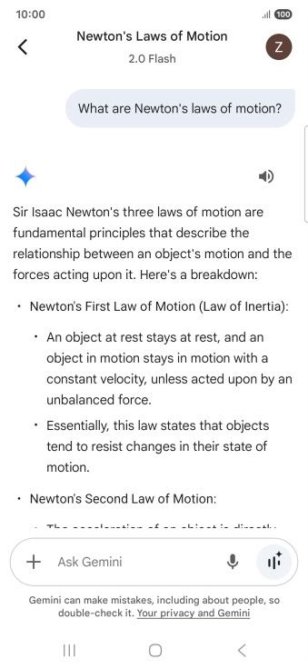 Transcription of the conversation with Gemini Live is now displayed.