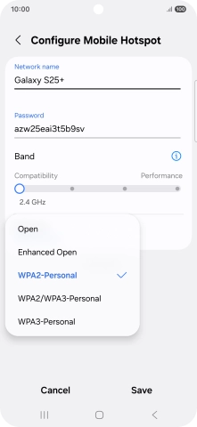 Press WPA3-Personal to password protect your Wi-Fi hotspot. Press WPA3-Personal to password protect your Wi-Fi hotspot.