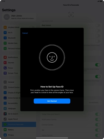 Press Get Started and follow the instructions on the screen to set up Face ID.