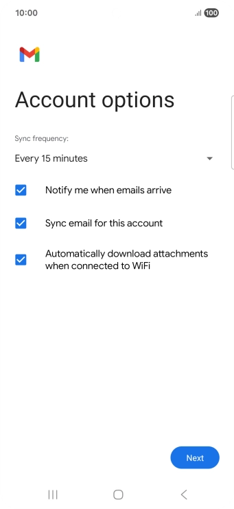 If this screen is displayed, you email account has been recognised and set up automatically. Follow the instructions on the screen to key in more information and finish setting up your phone.