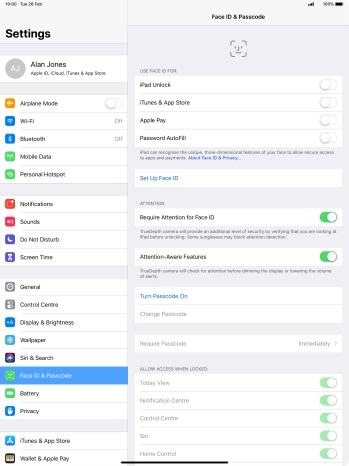 Press Turn Passcode On and key in a lock code of your own choice twice.