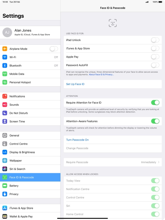 Press Turn Passcode On and key in a lock code of your own choice twice.