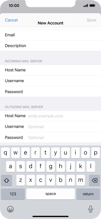Press Host Name and key in the name or IP address of your email provider's outgoing server. Please note that if you can't send email messages when using your email provider's outgoing server, key in smtp.vodafone.net.au (Vodafone's outgoing server).