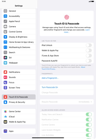 Press Turn Passcode On and key in a lock code of your own choice twice.
