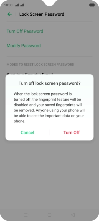 Press Turn Off and key in the additional phone lock code you created earlier.