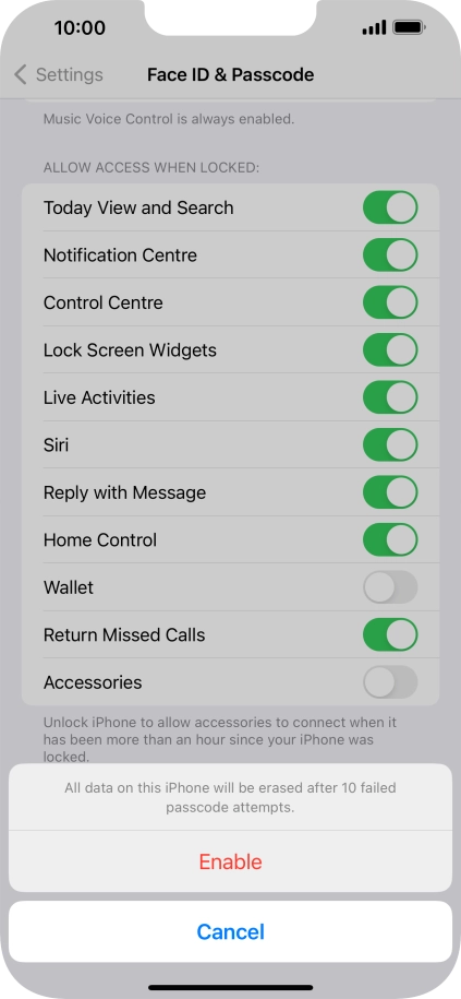 If you turn on the function, press Enable. If you turn on the function, press Enable.