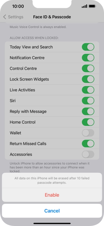 If you turn on the function, press Enable. If you turn on the function, press Enable.