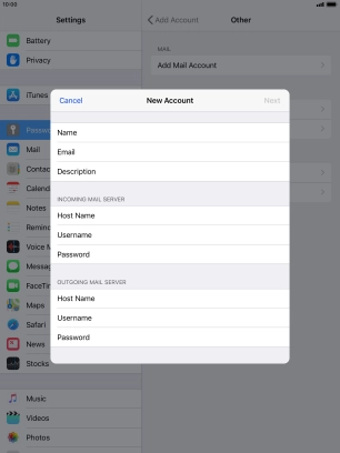 Press Username and key in the username for your email account. Press Username and key in the username for your email account.
