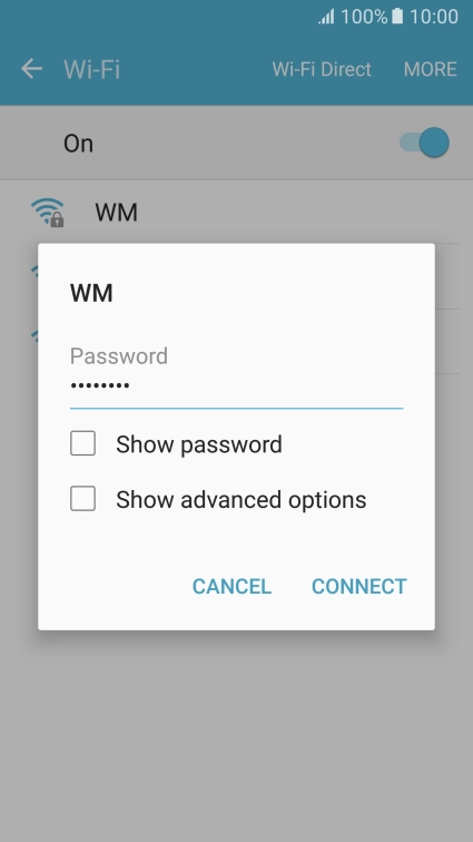 Key in the password for the Wi-Fi network and press CONNECT. Key in the password for the Wi-Fi network and press CONNECT.