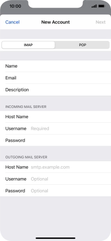 Press Username and key in the username for your email account.