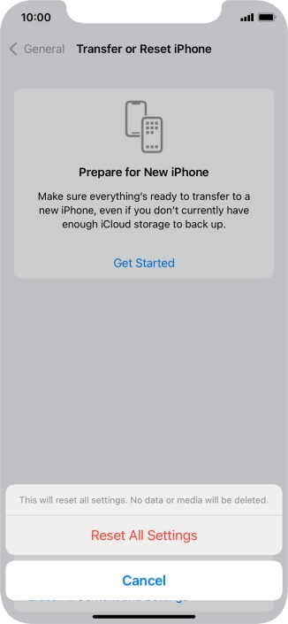 Press Reset All Settings. Wait a moment while the factory default settings are restored. Follow the instructions on the screen to set up your phone and prepare it for use.
